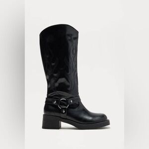 Black Leather Knee-High Boots